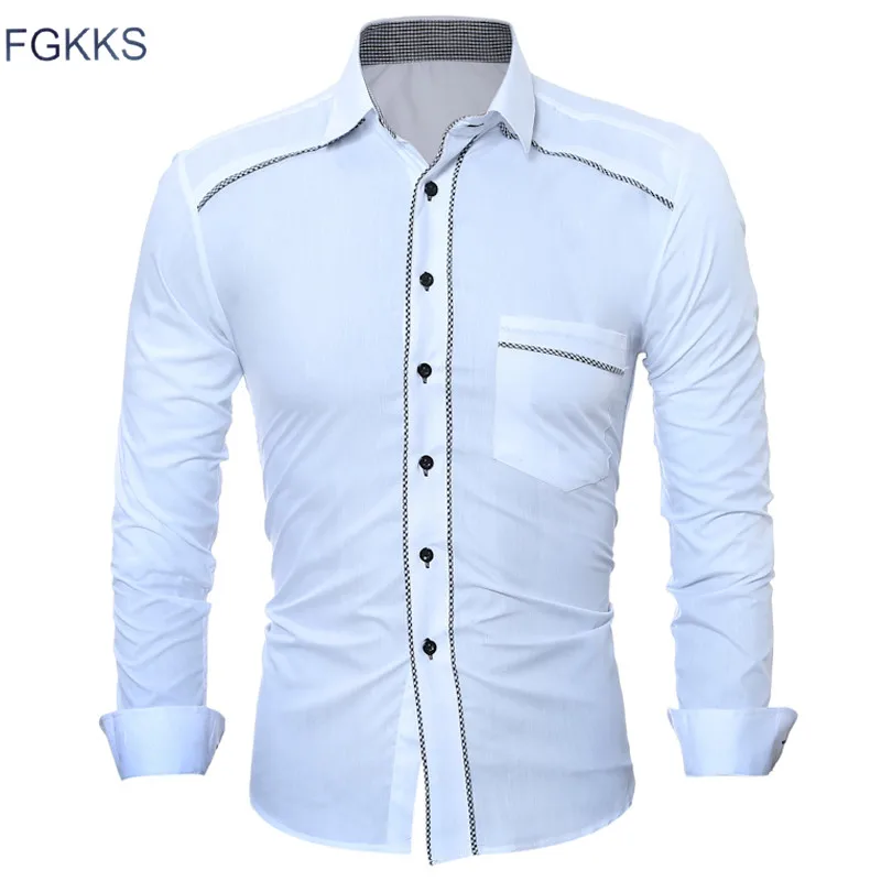 

FGKKS New Striped Casual Men Shirt Long Sleeve Solid Color Mens Shirts Turn-down Collar Slim Fit Men Comfortable Shirt