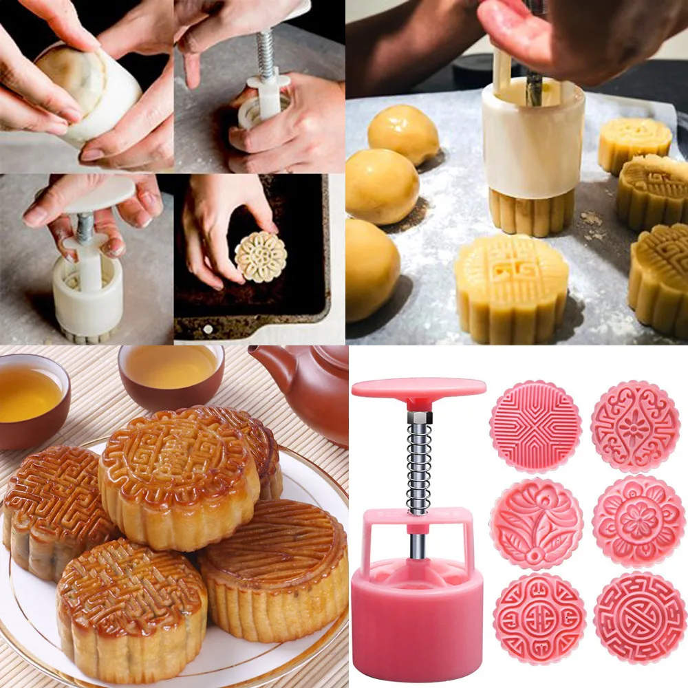 

DIY 100g Cake Molds Chinese Tranditional Mooncake Mold ABS Mold Mid-Autumn Festival Hand Press Moon Cake Cutter Molds Set