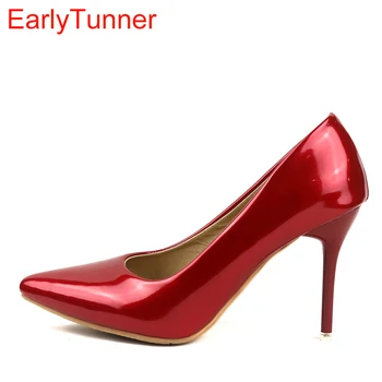 

Brand New Sexy Red Pink Women Glossy Bridal Pumps Black Green Stiletto Heel Lady Nude Shoes EG66 Plus Big Size 10 30 43 48
