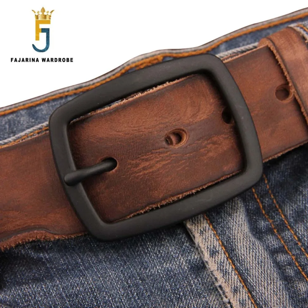 

FAJARINA Quality Mens Retro 38mm Width Belt Folded Genuine Leather Man Black Clasp Buckle Belts for Men Styles Jeans N17FJ196