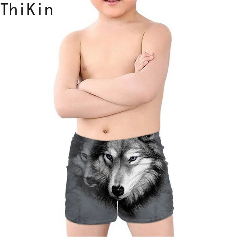 

THIKIN Cool 3D Animal Wolf Printing Boys' Swimming Suits Summer Bathing Beach Children Swim Trunks Kids Swimsuit Kids Beachwear