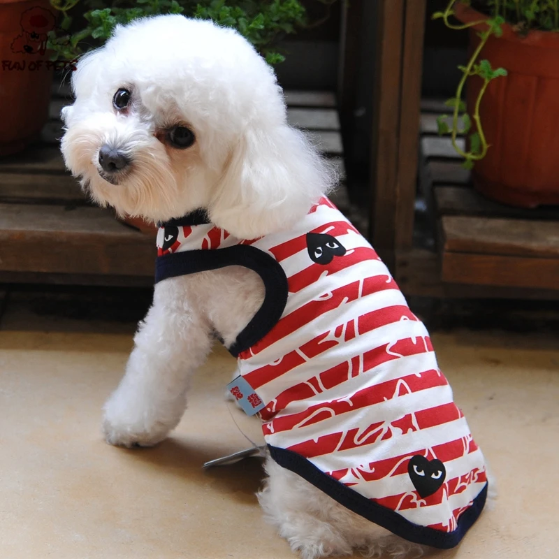 High Quality Summer Red Cross White Stripe Cotton Cartoon Vest Dogs