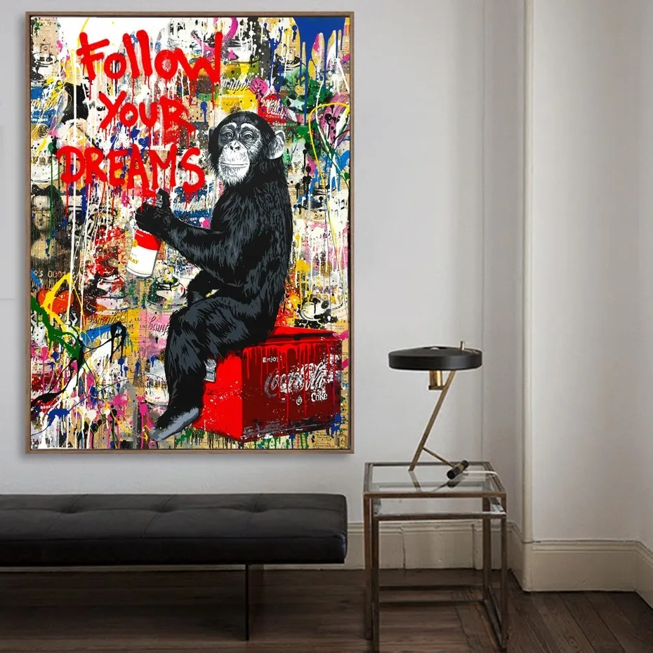 BANKSY MONKEY SURFER GRAFFITI CANVAS PRINT ART