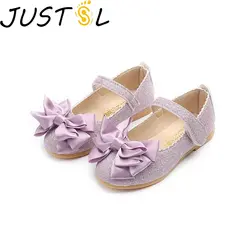 JUSTSL 2019 осень Новые детские обувь девушки повседневная обувь детей Яркие Кожаные принцесса обувь лук плоской подошве Размеры 21-36