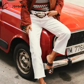 

Conmoto Fashion White Women High Street Jeans Pants 2019 Casual High Waist Straight Pants Office Lady Slim Long Trousers