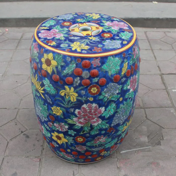 chinese ceramic Flowers and birds stools seat for indoor home decoration Famille Rose decorative garden stool (1)