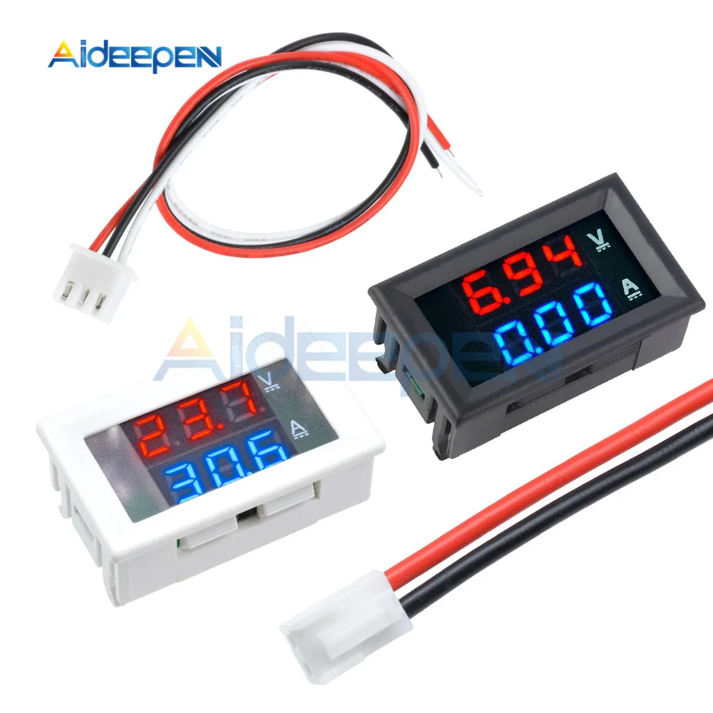 

0.28'' Digital Voltmeter Ammeter DC 100V 10A Voltmeter Current Meter Tester Blue+Red LED Amp Dual LED Display Black White Case
