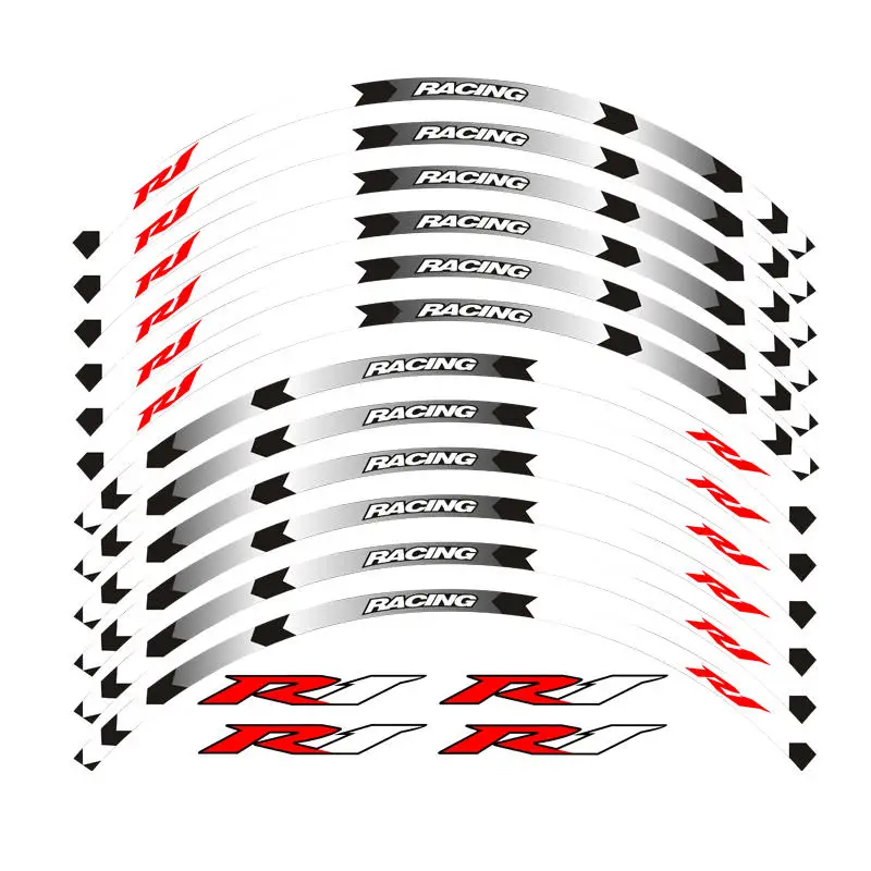 Новая мотоциклетная наклейка 12 шт. подходит для колес мотоцикла Наклейка Полоса Светоотражающая оправа для Yamaha YZF R1 - Цвет: 6