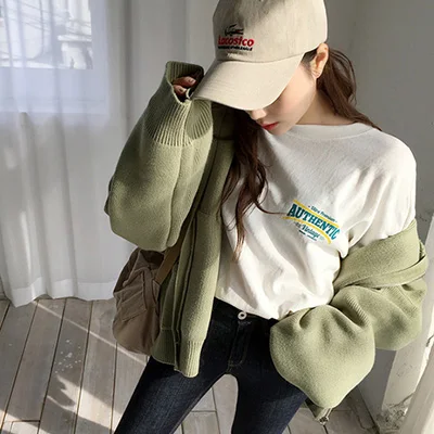 Fashion Korea Loose Sweater Woman New Autumn Simple Solid Color Hooded Knit Cardigan Elegant Bat Sleeve Long Cardigan Coat - Цвет: green