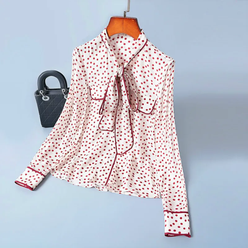 

Women Long Sleeve Shirts Print Polka Dot Blouse Korean Fashion Clothing Ladies Tops Spring Autumn Blusas 2019 FF012
