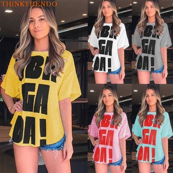 

Women Summer Big Letter Short Sleeve Tops Blouse T-Shirt Baggy Plus Size