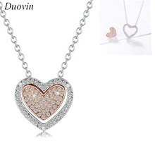 

DUOVIN New Cute Double heart Charm Necklace For Women Crystal Two tone Rose gold Silver Plating Necklace Pendant Jewelry
