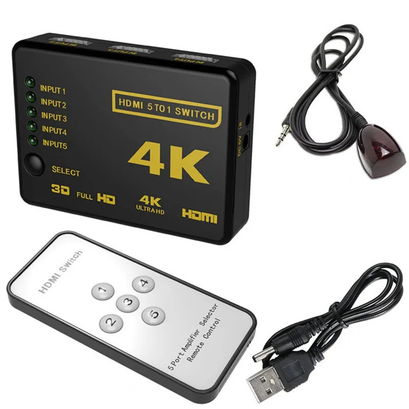  Hdmi 4K Hd Converter 5 Cut 1 Out Switch Hdmi Splitter Audio Connettore per Il Digitale Hdtv per PS3