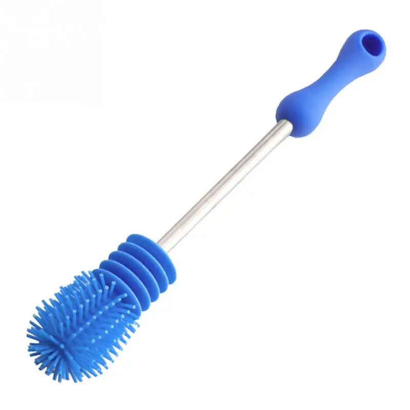 New For Washing Cleaning Rotary Handle Long Handle Scrubbing Feeding-bottle Brush - Цвет: Синий