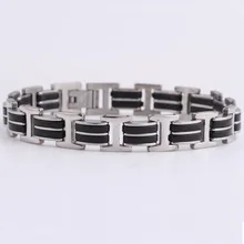 Модный серебряный звено цепи резиновый браслет из нержавеющей стали мужской браслет наручный мужской браслет манжета ювелирные изделия