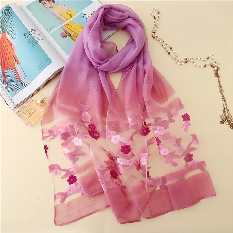 Шелковый шарф для женщин, модная шаль с цветами, шарф, градиентный цвет, Пашмина, элегантные женские зимние шарфы, хиджаб бандана - Цвет: TH12