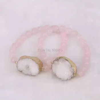 

ZYZ-B5038 6Strand Nature Pink Quartz Stone Connector Bracelet, Quartz Stone Beaded Bracelets