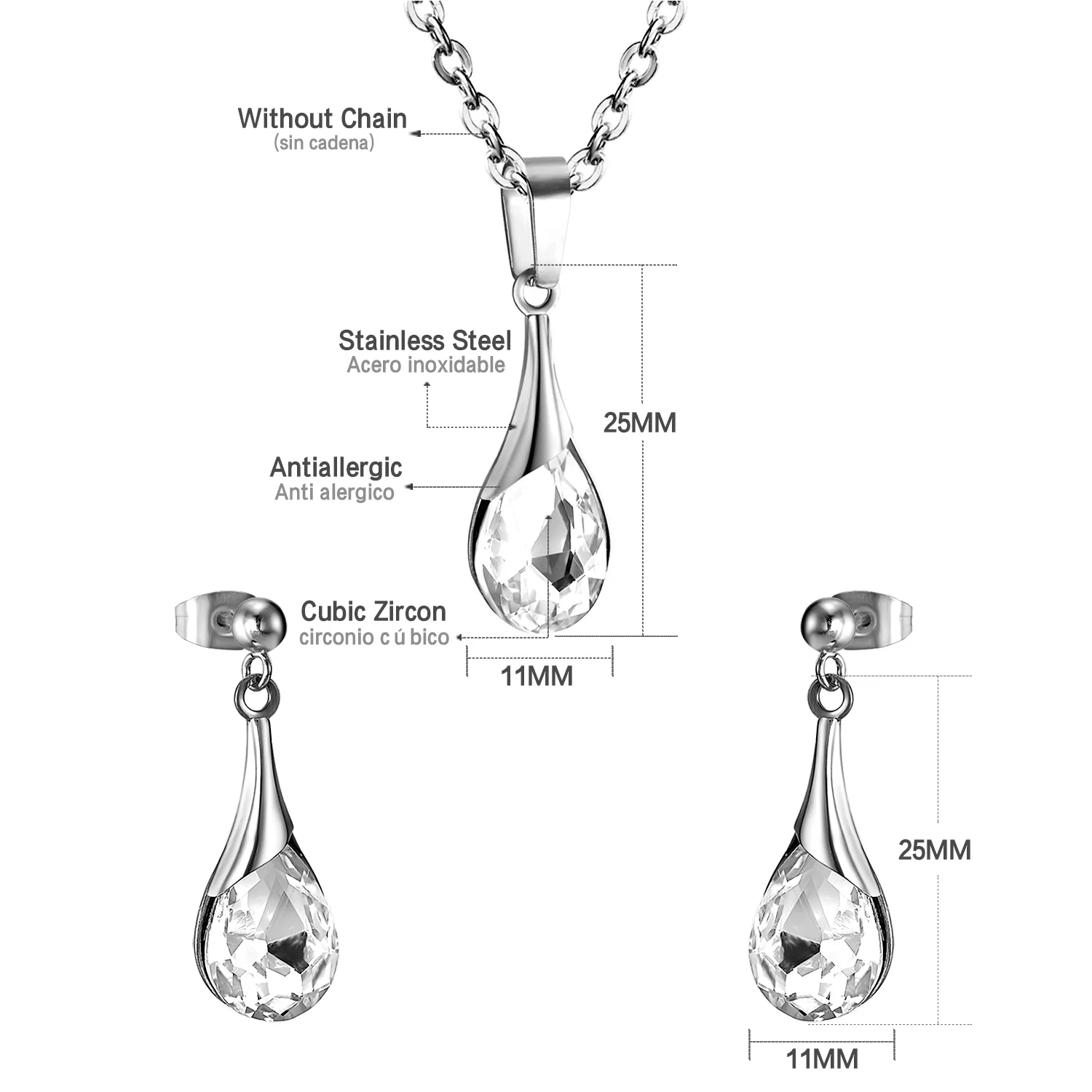 Комплект из колье и серёг LUXUISTEEL ожерелье нержавеющей стали в форме шипа с