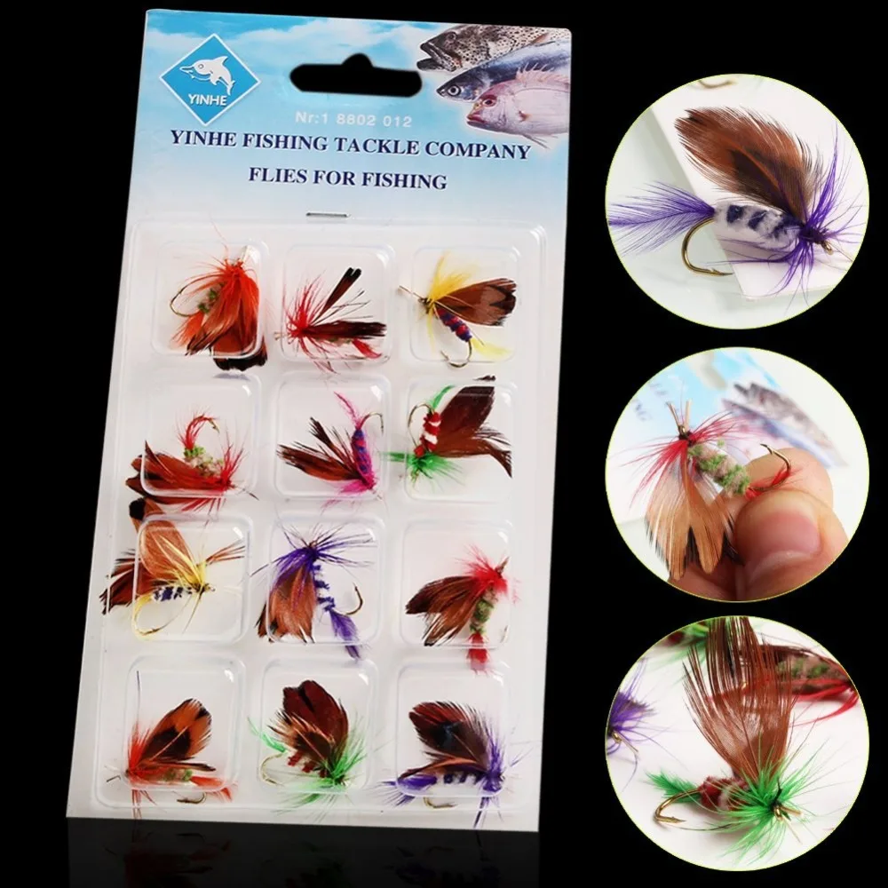 12 pcsset Various Fishing Lures Dry Fly Fishing Tackle Butterfly Barb Single flying Hooks Useful Hot Sale