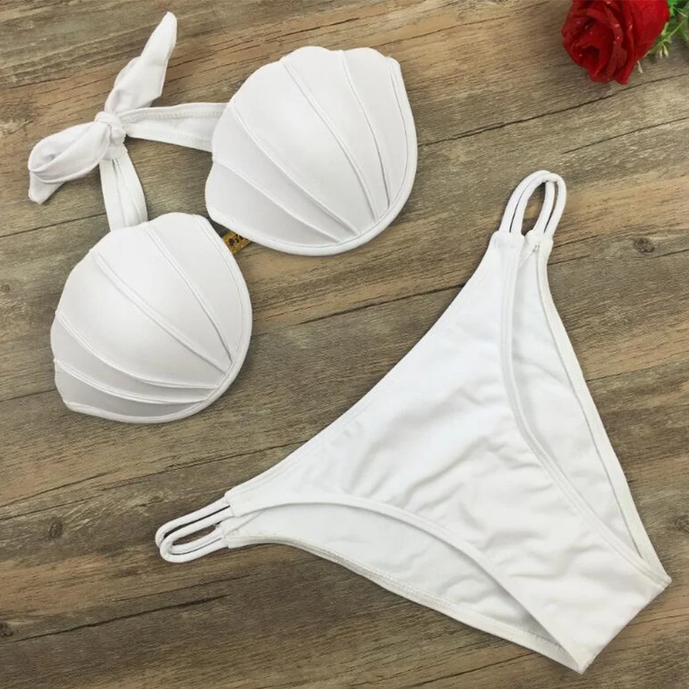 

New White Sexy Shell Swimwear Bikini Set Mermaid Swimwear Ladies Beach Wear Bathing Suit