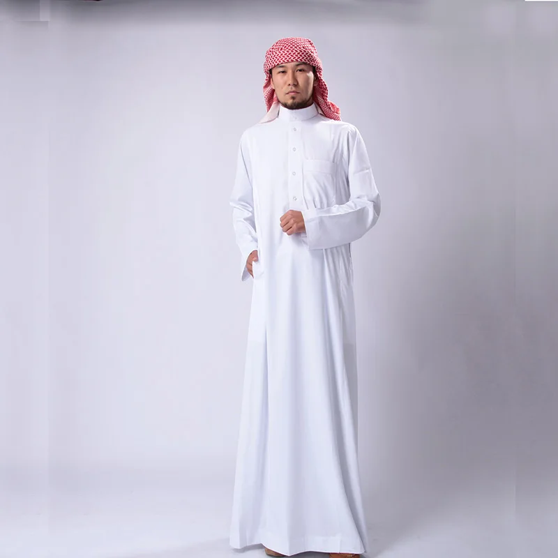 Wholesale Muslim Men White Long Sleeve Thobe Dress Men Islamic Clothing Plus size XXL Saudi Arab Moslim Jurk