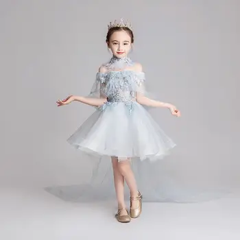 

New Teenage Girls Mesh Flower Trailing Tutu Princess Dress Kids Dresses For Girls Birthday Party Baby Girl Clothes Vestidos F169