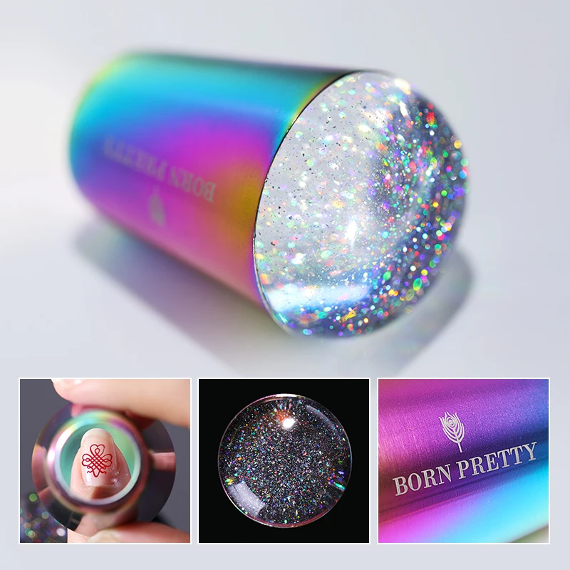 

BORN PRETTY Rainbow Nail Stamper Shining Handle Holographic Head Clear Silicone Nail Stamper For DIY Nail Art Stamping Template