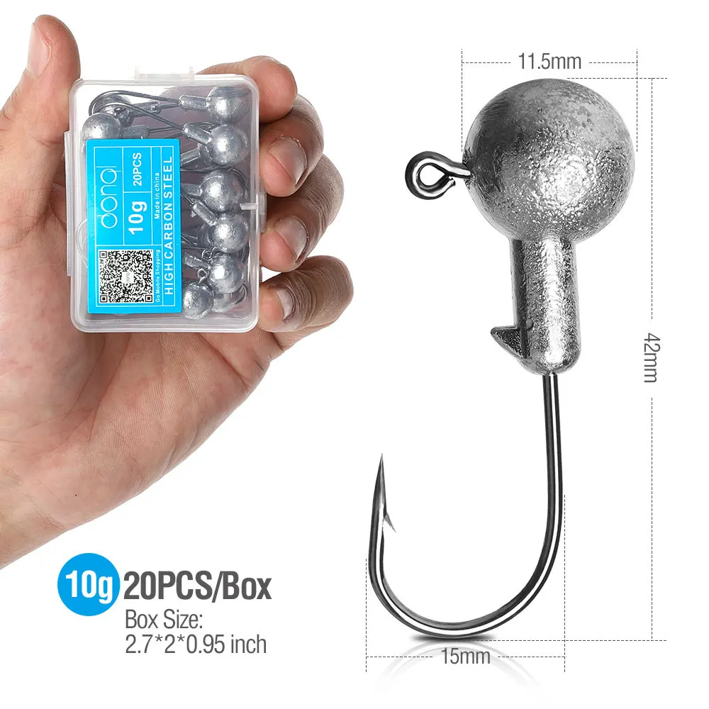10g DONQL 20 шт./кор. приманка со свинцовым рыболовный крючок кривошипно Jig Head крючок для карпа, приманки для рыбалки, мягкие, червь 1-20 г рыболовные снасти аксессуары - Цвет: 10g