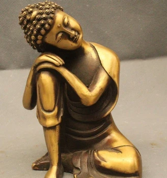 

6" Tibet Buddhism Brass Sleep Shakyamuni Amitabha Buddha Robe Statue Sculpture