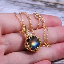 Gold S925 Sterling Silver Jewelry Natural Labradorite Stone Necklace Pendant For Women Gift Blue Gemstone Handmade bijoux femme