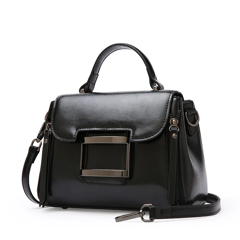 

Women's new leather cross-section square handbag fashion casual oil wax leather shoulder Messenger bag