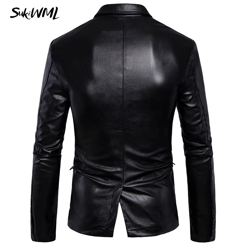 SUKIWML 2017 New Brand Mens Fashion Leather Blazers Men Slim Fit Solid Color Men Blazer Jacket Terno Masculino Plus Size M-5XL 