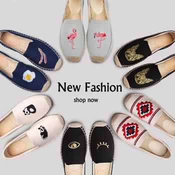 

Women's Espadrille loafers Alpargatas Embroider Shoes Comfortable Slippers Womans Casual Shoes Breathable Flax Hemp Canvas