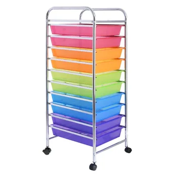 

Carrito Multiusos de Acero Cromado comoda 10 cajones y 4 Ruedas Carrito Organizador Espacio para Bano Casa Oficina Esteticista