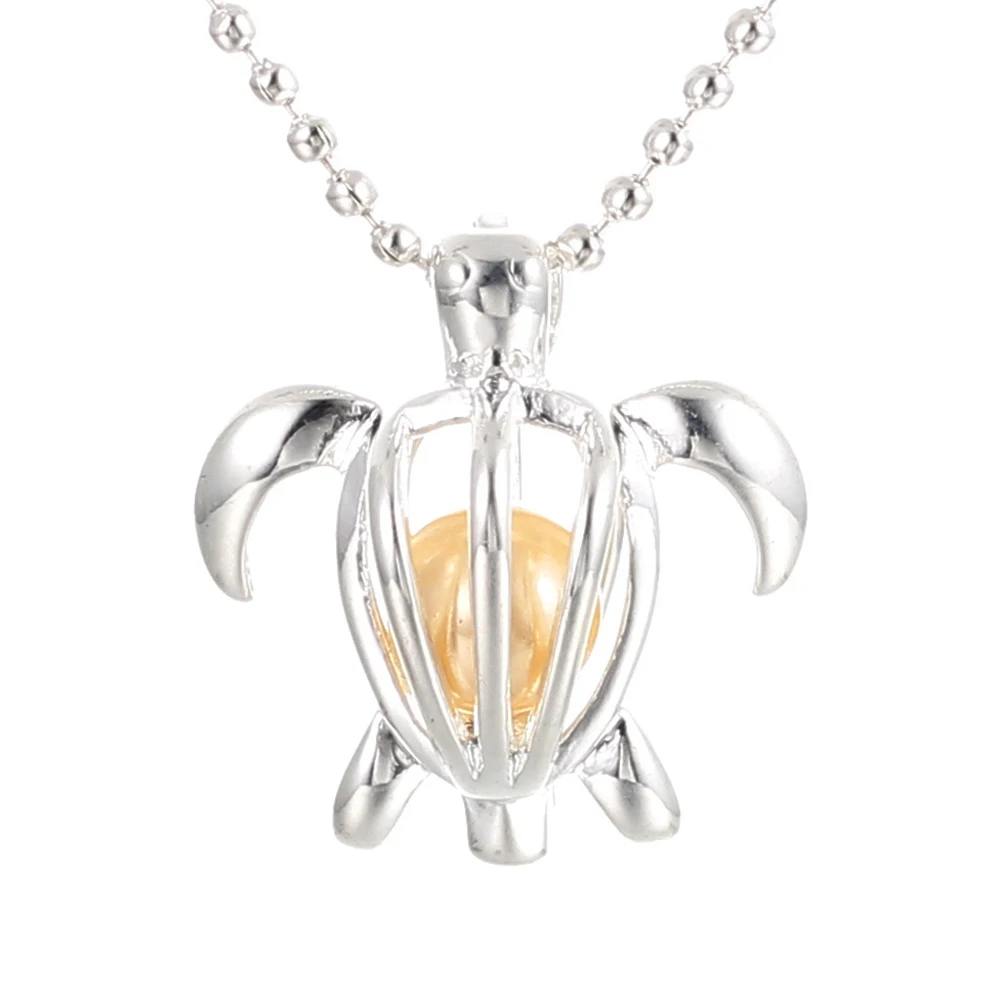 

Silver Turtle Tortoise Pearl Cage Necklace Beads Cage Locket Pendant Necklace Aromatherapy Essential Oil Diffuser Necklace Gifts