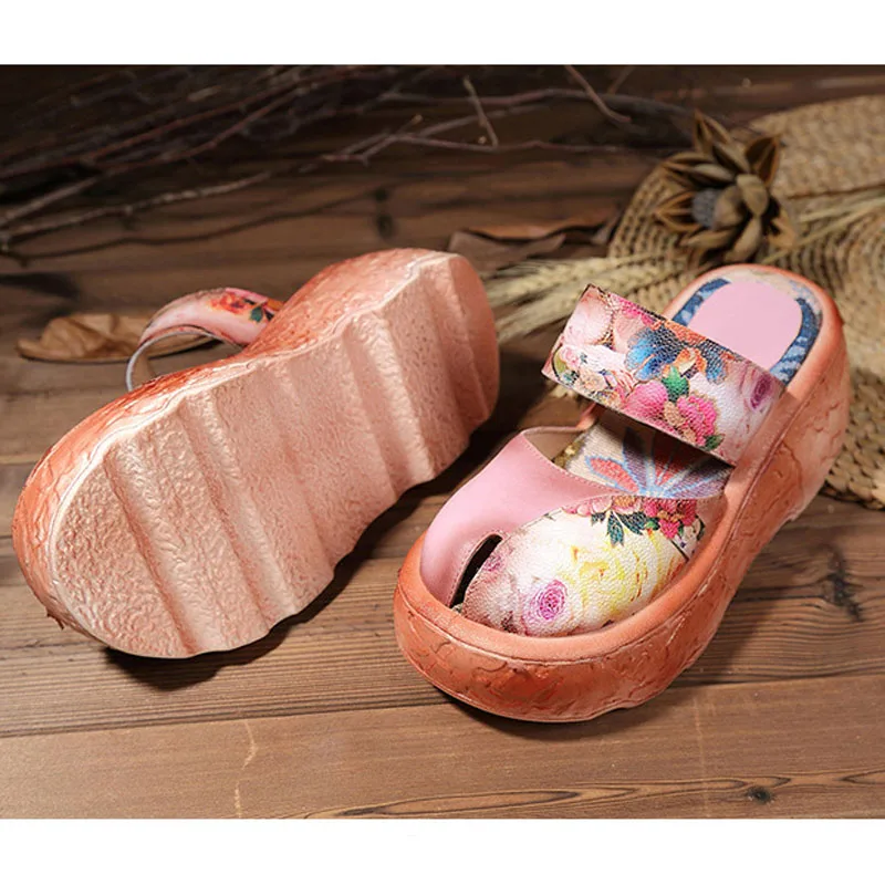 GKTINOO Genuine Leather Women Sandals 2019 Retro Summer Shoes High Heels Sandals Soft Leather Handmade Women Shoes Platform