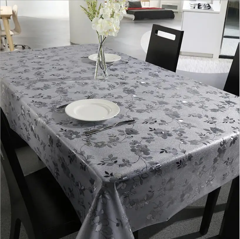 

PVC embossed transparent tablecloths 3D grid Mosaic flower Printed tablecloth oil-proof Antifouling waterproof Coffee table mat