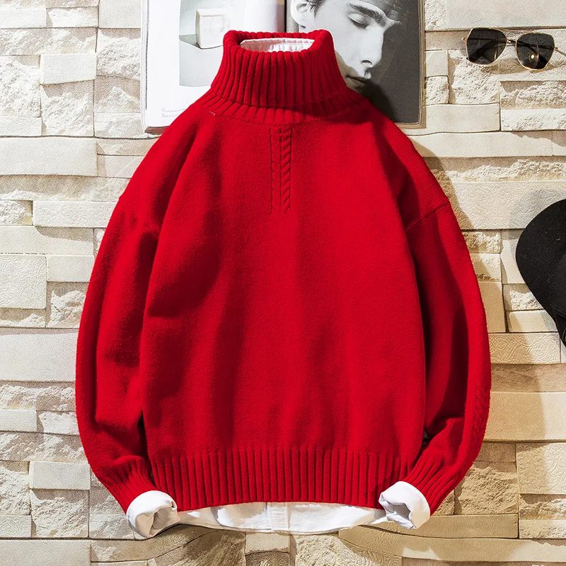 Осенне-зимний мужской толстый теплый свитер водолазка сплошной цвет повседневные мужские свитера Slim Fit брендовые вязаные пуловеры