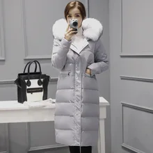 2016 new winter fashion women jacket long slim thick hooded real fur coat plus size white duck down outwear warm parka