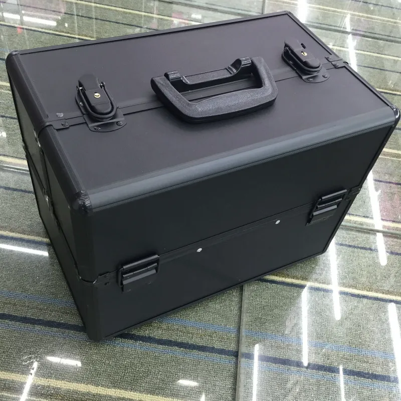 

Explosion Cosmetic Case,Multifunction makeup Suitcase bag,Fashion blackTools box, Bouble open Toolbox ,SIZE:34*21*24.5CM