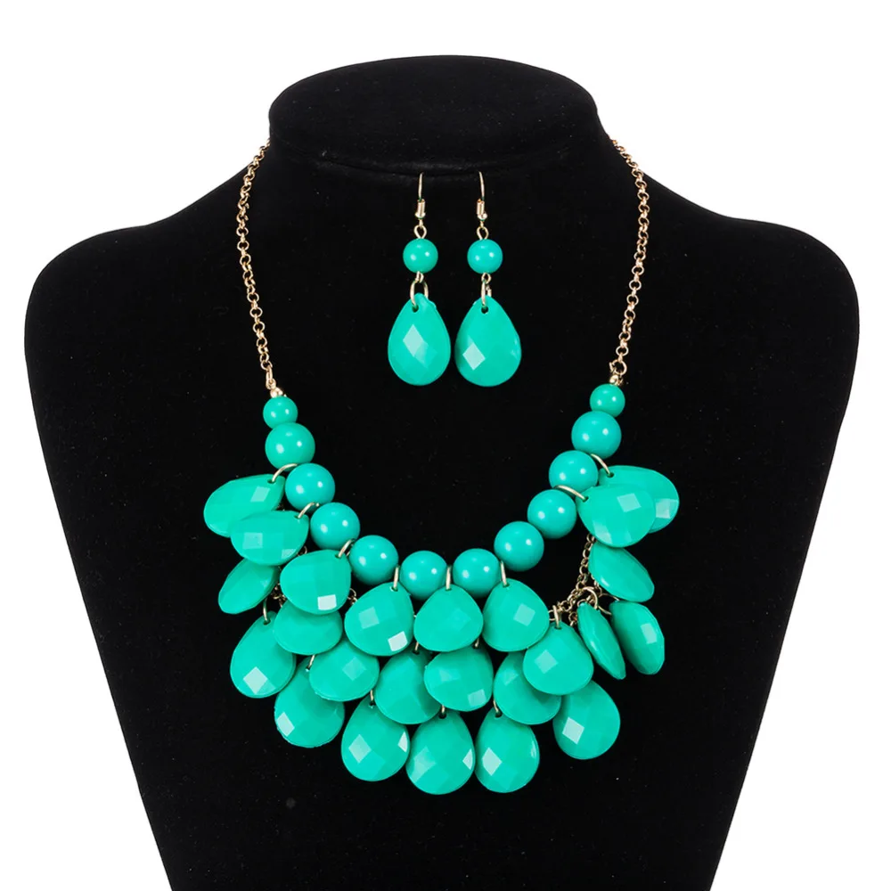 

SBY1590 Fashion Necklace Stud Earrings Jewelry Sets Necklace Bohemian Beads Green Multilayer Necklaces With Earrings for Women