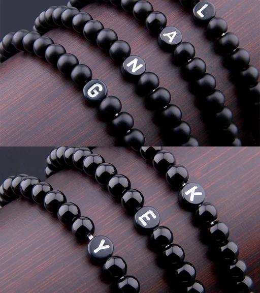 

Matte Natural Stone DIY id 26 Letters Bracelet for Women Men couple Jewelry Name Friendship Lucky Bead Bracelet Kids Family Gift