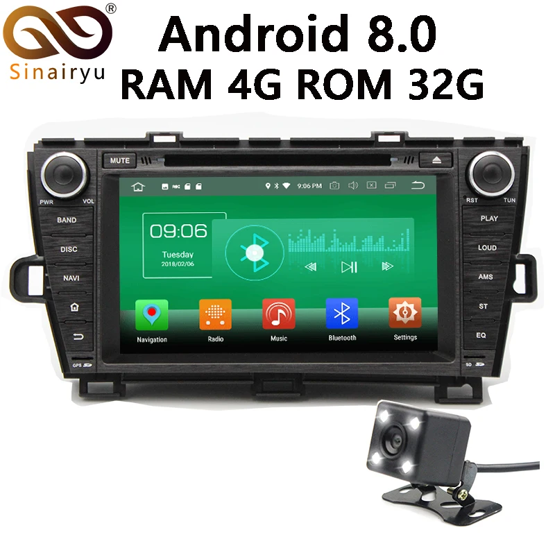 

Sinairyu 4G RAM Android 8.0 Car DVD For Toyota Prius 2009 2010 2011 2012 2013 Octa Core 32G ROM Radio GPS Player Head Unit