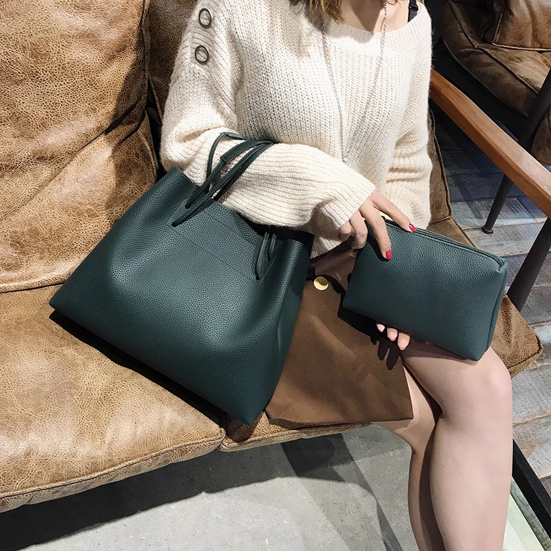 

2019 women Handbag 2Pcs/set Composite Bags Set Women Top-Handle Bags Bag Female Purse Clutch handbags sac a main