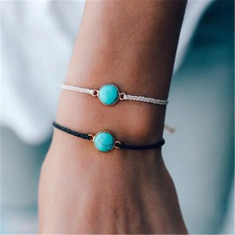 

Modyle 2019 New Fashion Bohemian Gold Color Blue Stone Simple Bracelets Bangles for Woman Dropshipping
