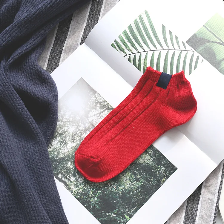 22 см, Летние Стильные мужские и женские лодочные носки, брендовые модные хлопковые носки, тапочки в стиле ретро, цветные носки с двойной иглой - Цвет: Красный