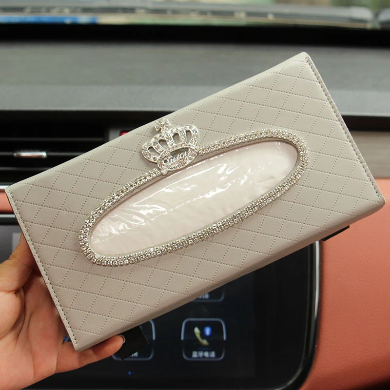 

1 PC Car Multi-functional Tissue Box Sun Visor Hanging Type Rhinestone Crown Convenient Tissue Box Paper Car Accessories