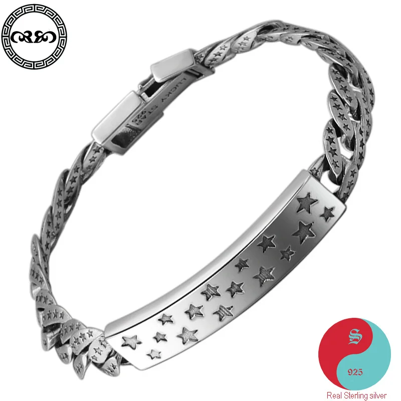 

Real Pure S925 sterling silver lucky male silver bracelet Cuban chain inspirational bangle bracelet Prayer Fine Jewelry Women