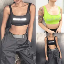 Женский летний светоотражающий спортивный топ на бретельках с надписью, сексуальный облегающий жилет с квадратным вырезом для бега, топ без косточек в стиле хип-хоп, уличная одежда для фитнеса
