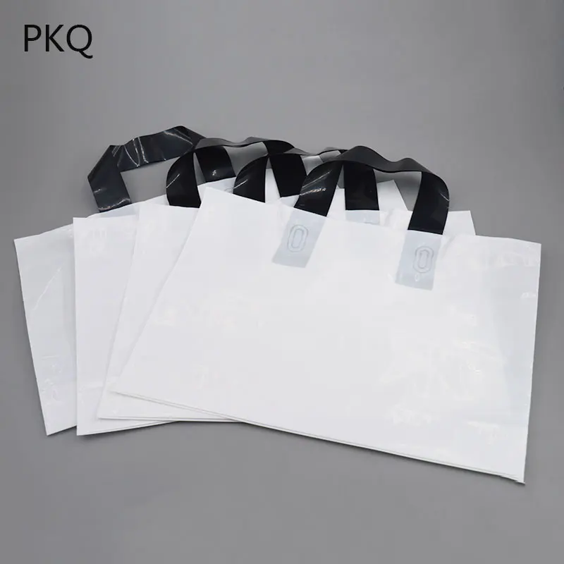 50pcs Blank white plastic bag with black handle